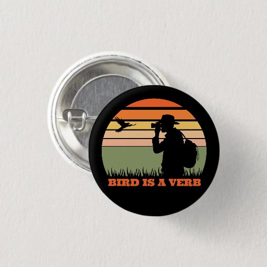 Vogelbeobachter Vogelbeobachtung Bird Retro Sunset Button (Vorne & Hinten)