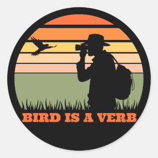 Vogelbeobachter Vogelbeobachtung Bird Retro Sunset Runder Aufkleber