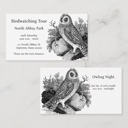Vogelbeobachtung der kurzen Eulen Visitenkarte (Vorne/Hinten)