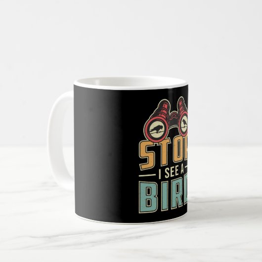 Vogelbeobachtung Retro Stopp Ich sehe einen Vogelb Kaffeetasse (Vorderseite Links)