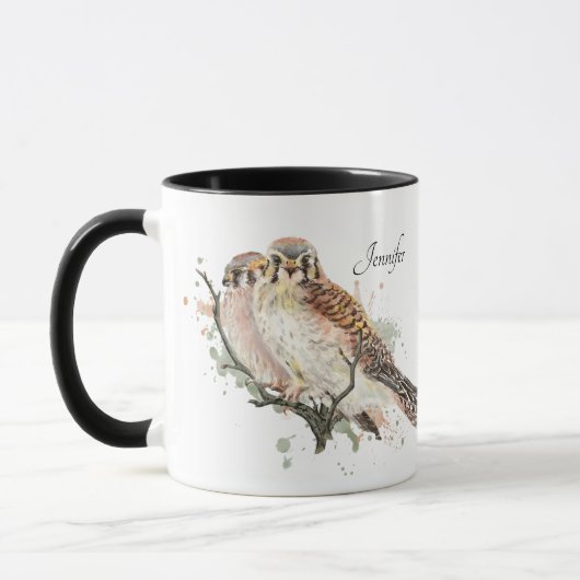 Vogelbeobachtung Wasserfarbe Kestrel Couple Indivi Tasse (Links)