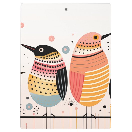 Vogelbild mit Punkten und Streifen Klemmbrett (Rückseite)