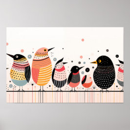 Vogelbild mit Punkten und Streifen Poster