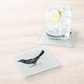 Vogelbild - Schwarzer Vogel Glasuntersetzer (Schrägansicht)