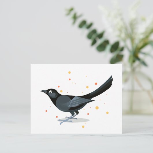 Vogelbild - Schwarzer Vogel Postkarte (Stehend Vorderseite)