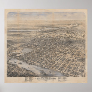 Vogelblick von Sacramento 1870 Poster