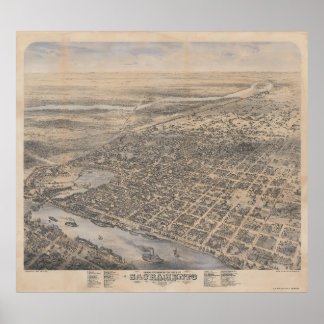 Vogelblick von Sacramento 1870 Poster