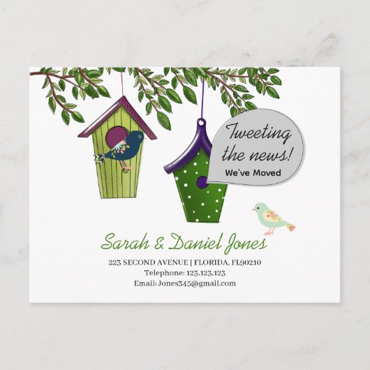 Vogelboxen Änderung der Adresse, die wir umgezogen Ankündigungspostkarte (Vorderseite)