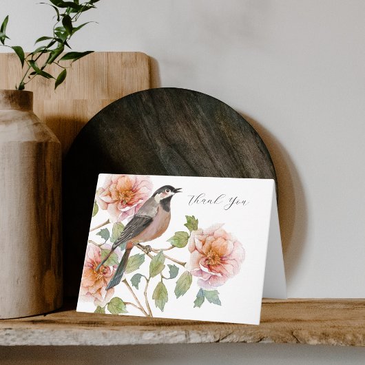 Vogeldankkarte mit Blumen Dankeskarte
