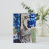 Vogeldino Blau Mixed Media Collage Postkarte (Stehend Vorderseite)