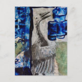 Vogeldino Blau Mixed Media Collage Postkarte (Vorderseite)