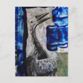 Vogeldinosaurier mit blauer Farbe Mixed-Media-Coll Postkarte (Vorderseite)