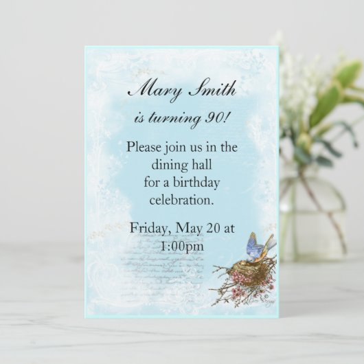 Vogeleinladung zum Geburtstag oder Jahrestag Einladung (Stehend Vorderseite)