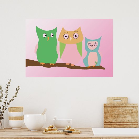 Vogelfamilie in Rosa Poster (Küche)