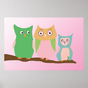 Vogelfamilie in Rosa Poster