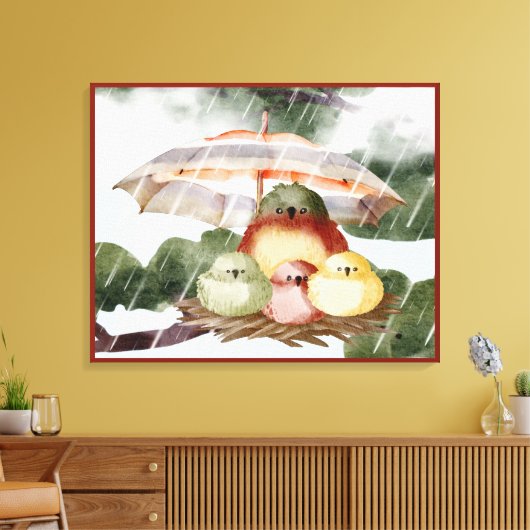 Vogelfamilie | Schutz vor Sturm Canvas Print Leinwanddruck (Insitu (Wohnzimmer))
