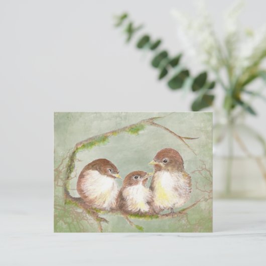 Vogelfamilie Wasserfarbenkudling Postkarte (Stehend Vorderseite)