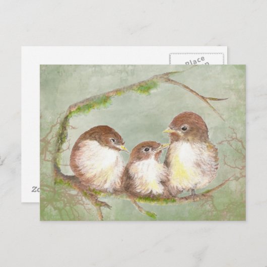 Vogelfamilie Wasserfarbenkudling Postkarte (Vorne/Hinten)