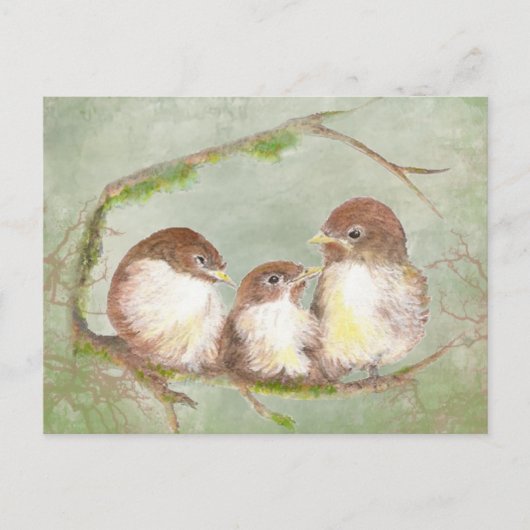 Vogelfamilie Wasserfarbenkudling Postkarte (Vorderseite)