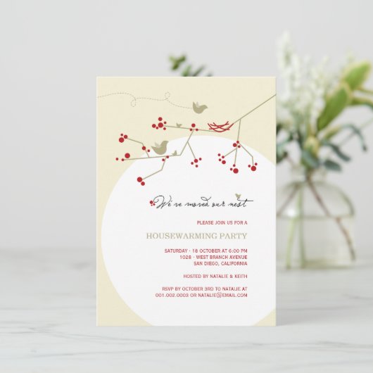 Vogelfamilie Wir haben das Nest Housewarming Party Einladung (Stehend Vorderseite)