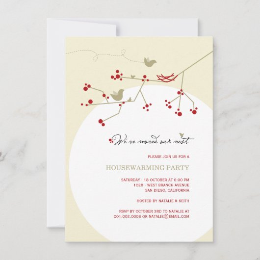 Vogelfamilie Wir haben das Nest Housewarming Party Einladung (Vorderseite)
