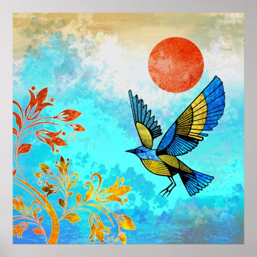 Vogelfbaum Sonne Poster (Vorne)
