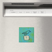 Vogelfrage markiert farbenfrohe Kunst und ein geor Magnet (In Situ (Geschirrspüler))