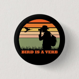Vogelfreund Vogelbeobachtung Retro-Sonnenuntergang Button