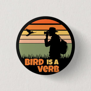 Vogelfreund Vogelbeobachtung Retro-Sonnenuntergang Button