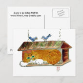 Vogelfutter und Orange Tiger Cat Postkarte (Vorne/Hinten)