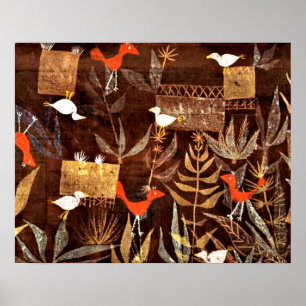 Vogelgarten, farbenfrohe abstrakte Kunst von Paul Poster