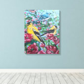 Vogelgelbe Finte Leinwanddruck (Insitu (Holzboden))