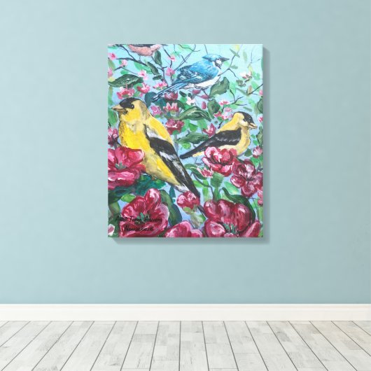 Vogelgelbe Finte Leinwanddruck (Insitu (Holzboden))