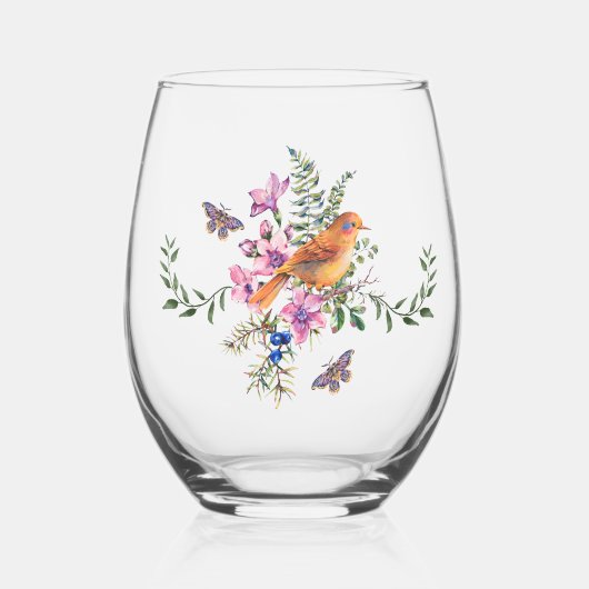 Vogelgewässer Botanischer Eukalyptus Grünes Blatt Weinglas Ohne Stiel (Vorderseite)