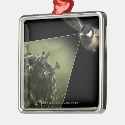 Vogelgrippe, die aus Vogel herauskommt Silbernes Ornament (Links)