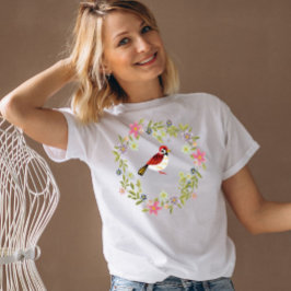 Vogelgrün und rosa Blume, Aquarell T-Shirt