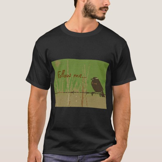 Vogelgrünwald Natur bemaltes Twitter folgen mir T-Shirt (Vorderseite)