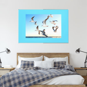 Vogelgruppe mit glänzend blauer Farbe Leinwanddruck