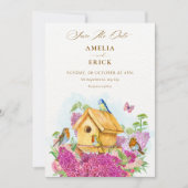 Vogelhaus Blumenhochzeit Save The Date (Vorderseite)