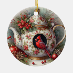 Vogelhaus Kardinal Teekanne 5 Keramik Ornament