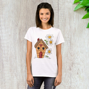 Vogelhaus mit Gänseblümchen und Folk Art Herz T-Shirt