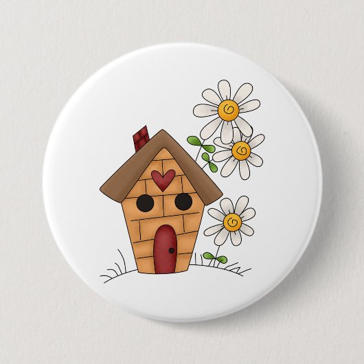 Vogelhaus und Blume Button (Vorderseite)