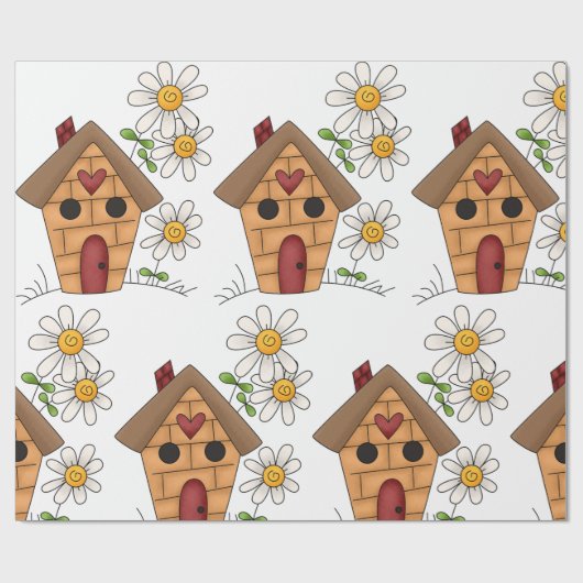 Vogelhaus und Blume Geschenkpapier (Flach)