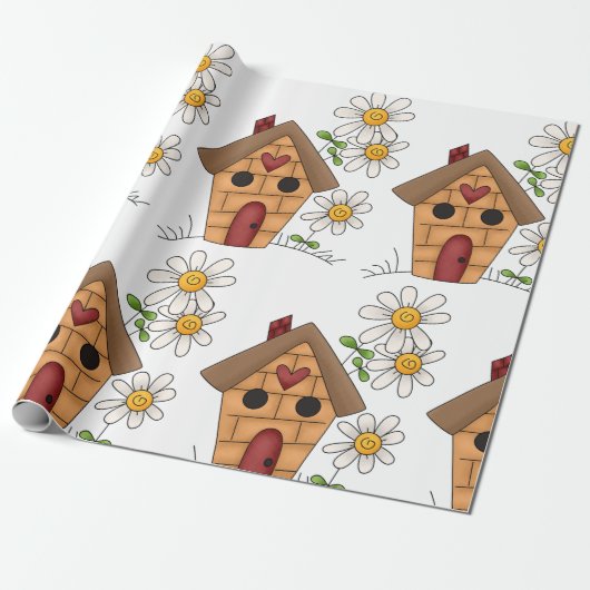 Vogelhaus und Blume Geschenkpapier (Ungerollt)