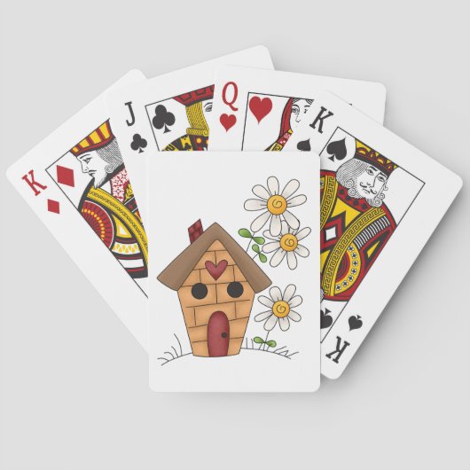 Vogelhaus und Blume Spielkarten (Rückseite)