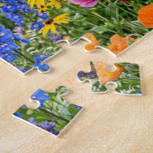 Vogelhäuser, lebhafte Vögel und blühende Blumen Puzzle (Seite)