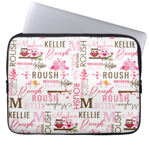 Vogelhüllen mit Namen und Monogramm-Collage lieben Laptopschutzhülle