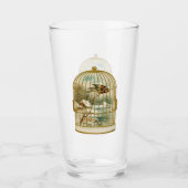 Vogelkäfig aus Gold und Weiß mit Vogelhütte im Sch Glas (Vorderseite)