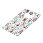 Vogelkäfig-Liebe scherzt Hintergrundmuster Geldkarten Flaschenöffner (Vorderseite Schrägansicht)