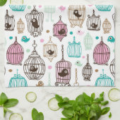 Vogelkäfig-Liebe scherzt Hintergrundmuster Geschirrtuch (Gefaltet)